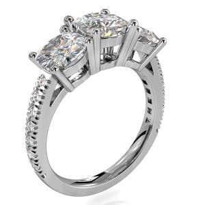 Asscher Cut Trilogy Diamond Engagement Ring, on a Cut Claw Band.