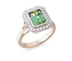 Emerald Mint Green Tourmaline & Diamond Ring