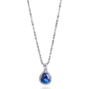 Pear Ceylon Sapphire & Diamond Halo Pendant
