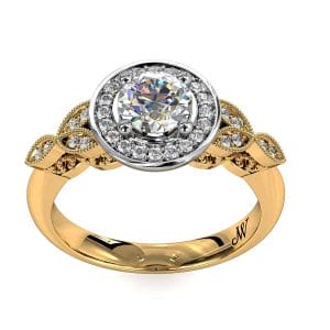 Round Brilliant Cut Diamond Halo Vintage Engagement Ring