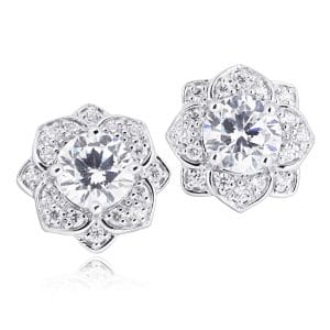 Diamond Set Flower Halo Stud Earrings