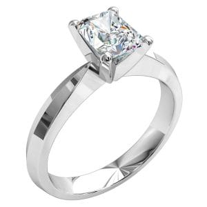 Emerald Cut Solitaire Diamond Engagement Ring, on a Wide Knife Edge Band.