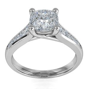 Asscher Cut Solitaire Diamond Engagement Ring, 4 Claw Set on a Reverse Tapered Channel Set Band with Undersweep Setting.