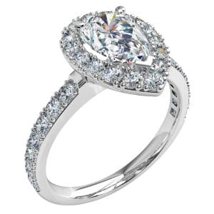 Pear Shape Diamond Engagement Ring, 3 Claw Set in Cut Claw Halo on a Cut Claw Band with a Diamond Curved Undersetting.
