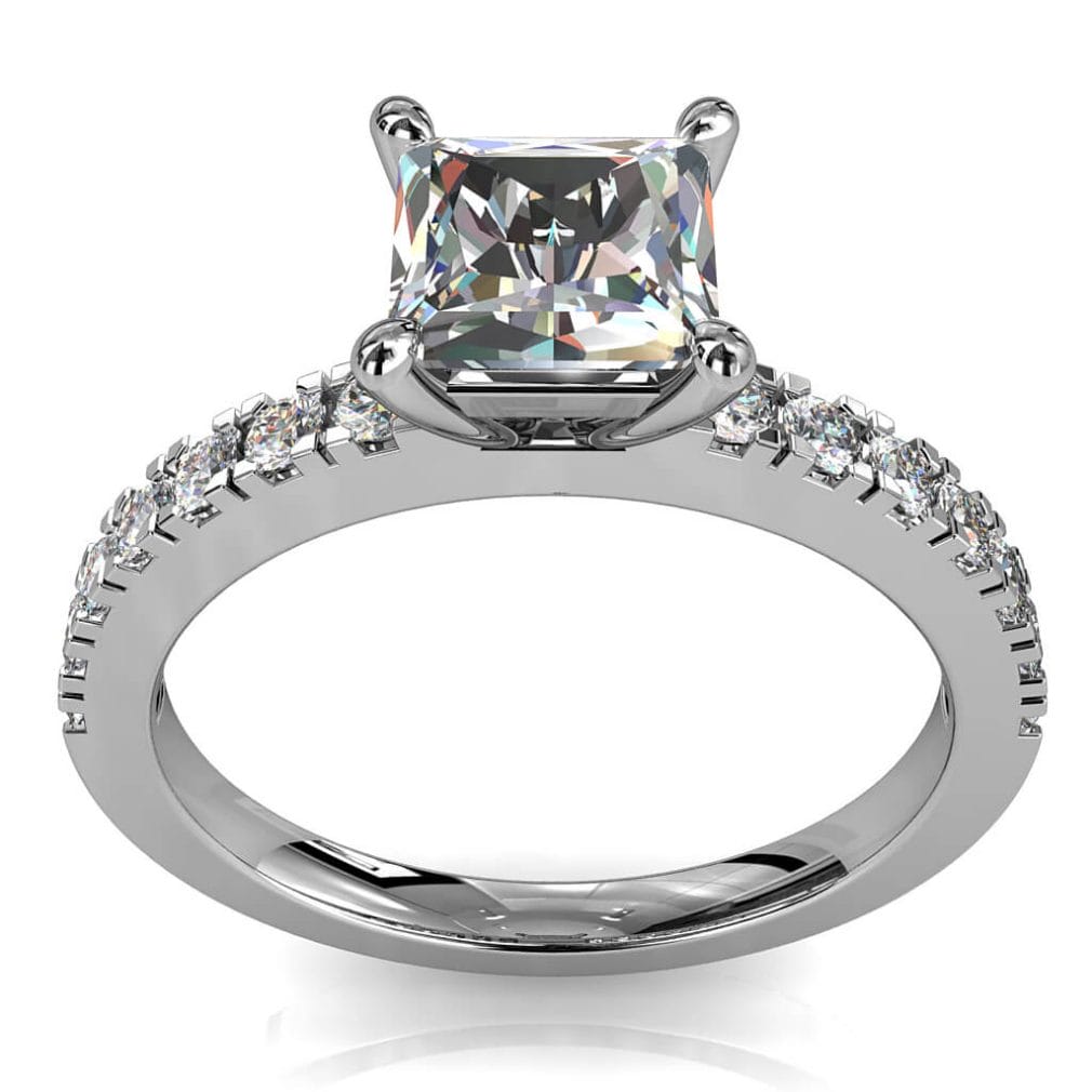 Princess Cut Solitaire Diamond Engagement Ring, 4 Pear Shape Claws on a Cut Claw Band.