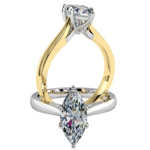 Marquise Cut Solitaire Diamond Engagement Ring, 6 Claw Set on a Sweeping Undersetting.