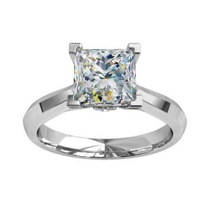 Princess Cut Solitaire Diamond Engagement Ring, 4 Corner Claws with a Hidden Diamond Undersetting.