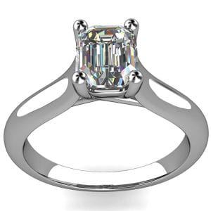 Emerald Cut Solitaire Diamond Engagement Ring, on a Rounded Reverse Tapered Band with Undersweep Setting.