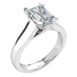 Emerald Cut Solitaire Diamond Engagement Ring, 4 Square Claws Set on a Flat Reverse Tapered Band.