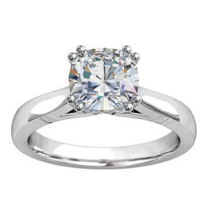 Asscher Cut Solitaire Diamond Engagement Ring, 4 Double Claws with V Scroll Setting Detail.