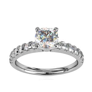Round Brilliant Cut Solitaire Diamond Engagement Ring, 4 Claws Set on a Thin Double Cut Claw Band with Classic Undersetting.
