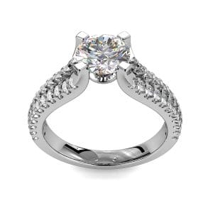 Round Brilliant Cut Diamond Solitaire Engagement Ring, 4 Square Claw Set on a Split Cut Claw Band.