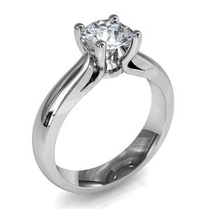 Round Brilliant Cut Halo Diamond Engagement Ring, Bezel Set Centre in a Rolled Bead Set Halo on Straight Flat Band with Open Undersetting.