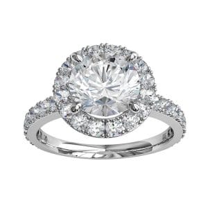 Round Brilliant Cut Halo Diamond Engagement Ring, 4 Pear Shaped Claws set in a Cut Claw Halo with a Cut Claw Band and Diamond Curved Undersetting.